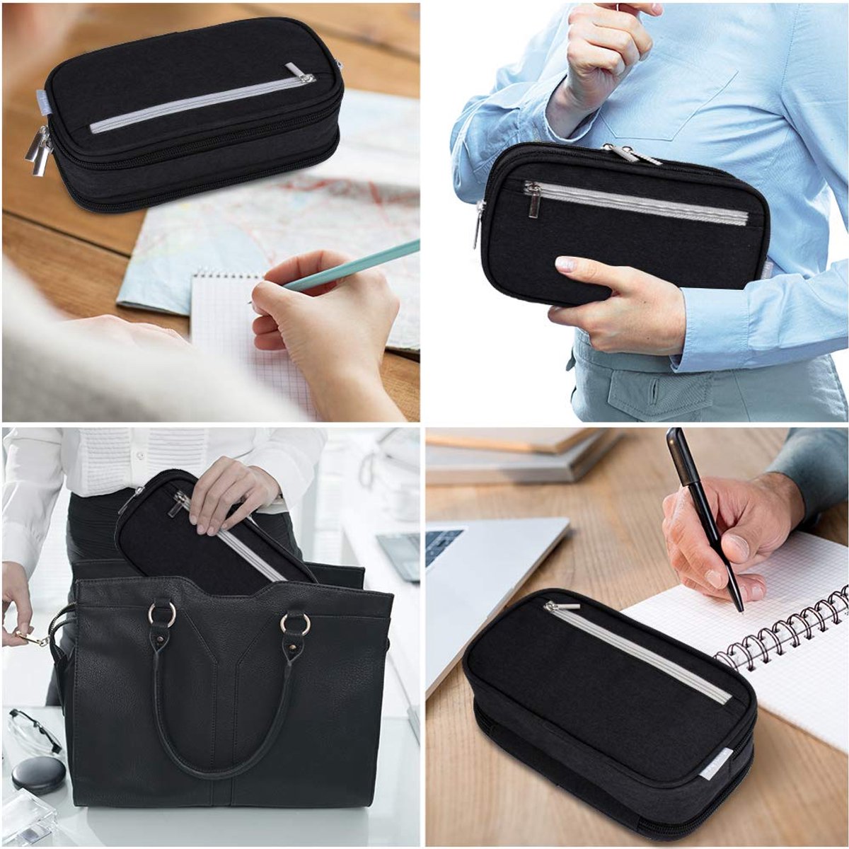 Large Capacity Pencil Case - School Pencil Case - Storage Case - Large Capacity Pencil Case for Boys and Girls - Student Office Supplies - Black - Image 5