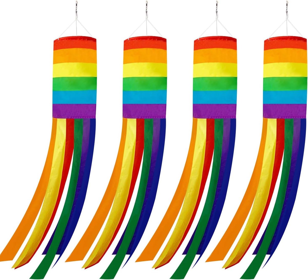 Decorative Rainbow Windproof Sleeve - 40-inch Rainbow Windproof Sleeve Flag - Pack of 4 - Striped Rainbow Windproof Sleeve Flag Gay Pride Outdoor Decoration LGBT Event Decoration Banner - Image 1