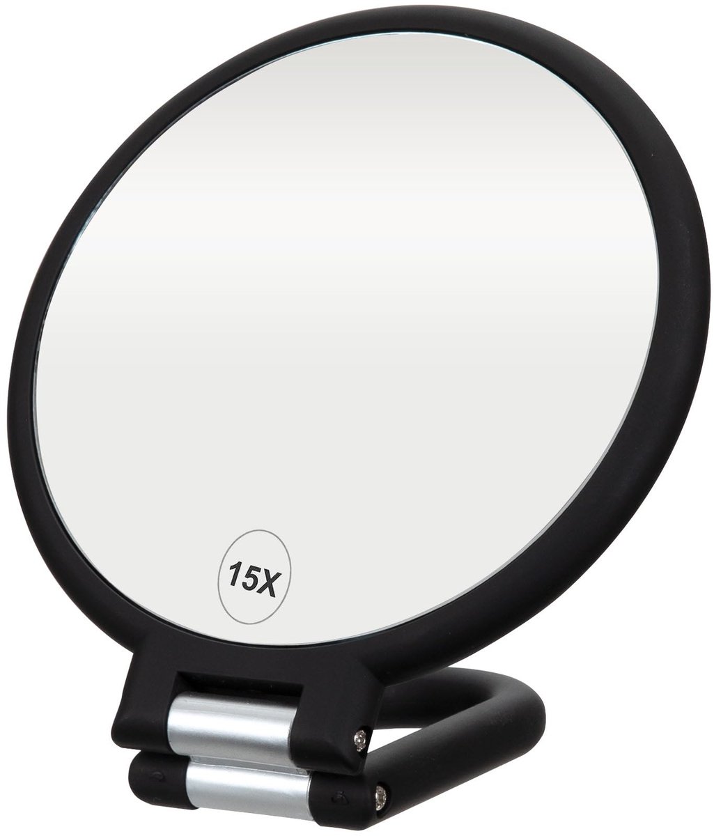 Pocket Mirror - 15x Magnifying Pocket Mirror - Pocket Mirror - Portable Travel Mirror - Makeup Mirror - Beauty Mirror - with Handle - Round - Practical - Black - Image 1