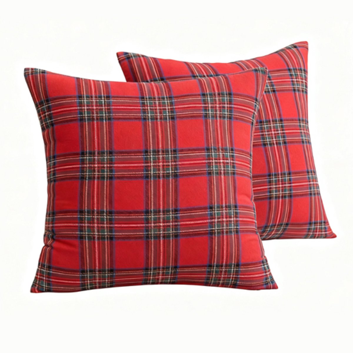 Decorative Pillowcases - Tartan Cushion Covers - 45 x 45 cm (18 x 18 inches) - Set of 2 - Invisible Zipper - Perfect for Sofa, Bedroom, Living Room, Christmas, Holiday Decorations - Image 1