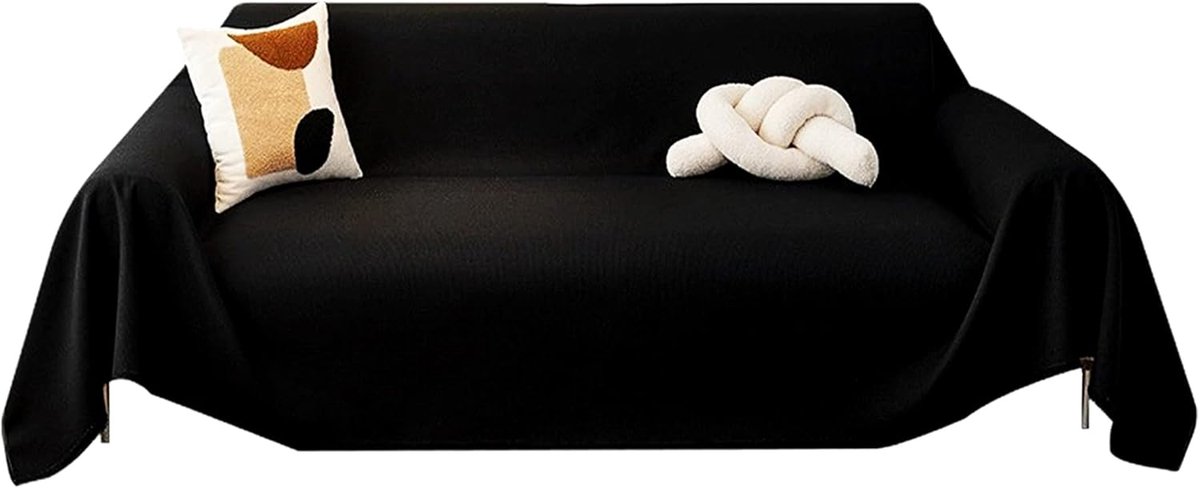 Sofa cover - Corner sofa cover - Loveseat cover - All seasons - Sofa cushion - Waterproof sofa cover - Thick ripstop - Polyester sofa cover - Black - Raised - 280 x 180 cm - Image 1
