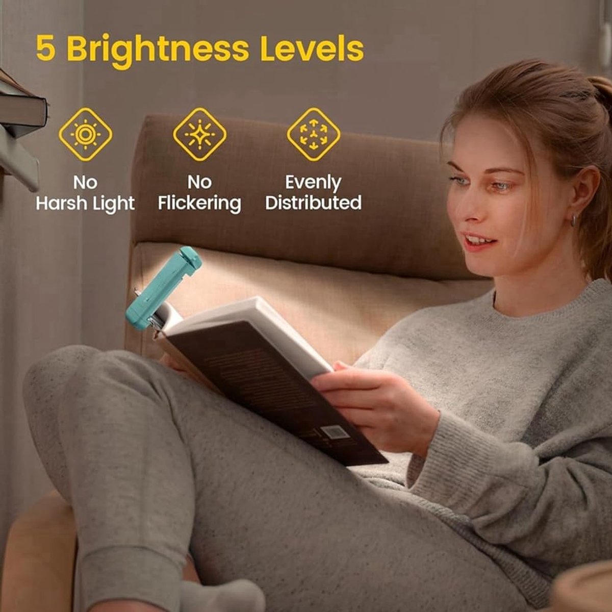 Boek Lamp - LED de Boek Lamp with Clamp - 3 Reading Light Modes - USB-C Rechargeable - Black - Image 3