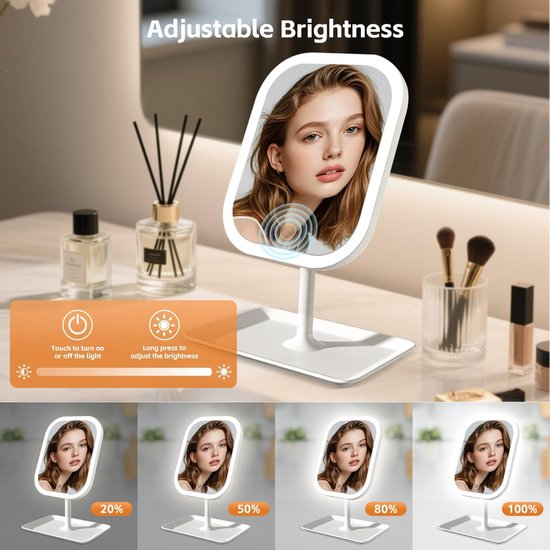 Makeup Mirror with Lighting – 3 Light Colors – Dimmable – Mirror with Lights – Smart Touch – USB Charging Port - Image 5