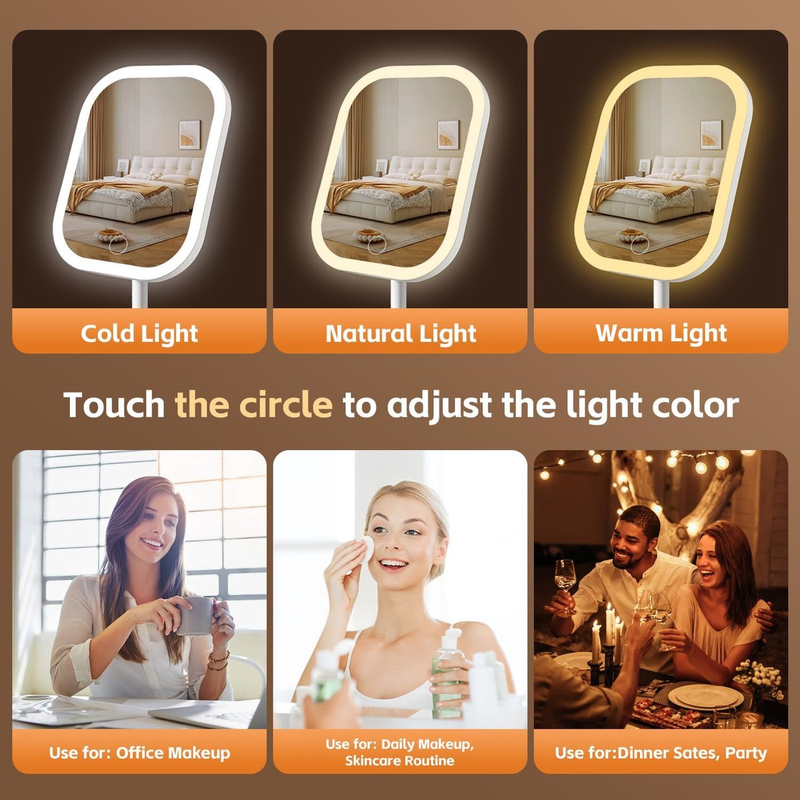Makeup Mirror with Lighting – 3 Light Colors – Dimmable – Mirror with Lights – Smart Touch – USB Charging Port - Image 7