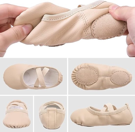 Women's Ballet Shoes – Ballet Shoes for Girls – Beige – Soft PU Leather Dance Shoes with Non-Slip Sole – Suitable for Ballet, Yoga & Home Use – For 5.5 UK Child - Image 2