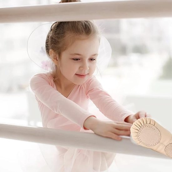 Women's Ballet Shoes – Ballet Shoes for Girls – Beige – Soft PU Leather Dance Shoes with Non-Slip Sole – Suitable for Ballet, Yoga & Home Use – For 6.5 UK Child - Image 3