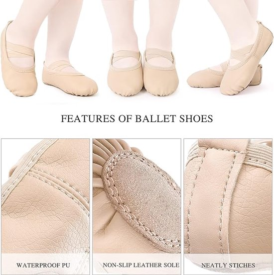 Women's Ballet Shoes – Ballet Shoes for Girls – Beige – Soft PU Leather Dance Shoes with Non-Slip Sole – Suitable for Ballet, Yoga & Home Use – For 10.5 UK Child - Image 6