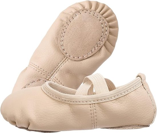 Women's Ballet Shoes – Ballet Shoes for Girls – Beige – Soft PU Leather Dance Shoes with Non-Slip Sole – Suitable for Ballet, Yoga & Home Use – For 2 UK - Image 4
