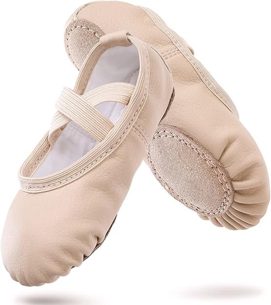 Women's Ballet Shoes – Ballet Shoes for Girls – Beige – Soft PU Leather Dance Shoes with Non-Slip Sole – Suitable for Ballet, Yoga & Home Use – For 3 UK - Image 1