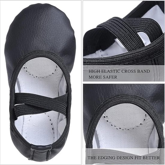 Women's Ballet Shoes – Ballet Shoes for Girls – Black – Soft PU Leather Dance Shoes with Non-Slip Sole – Suitable for Ballet, Yoga & Home Use – For 5 UK Child - Image 5