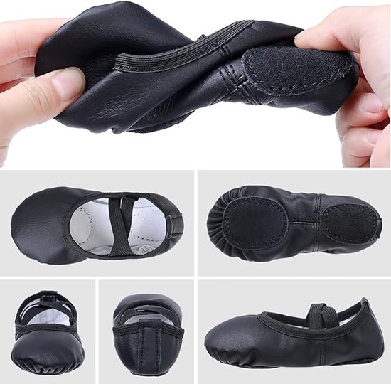 Women's Ballet Shoes – Ballet Shoes for Girls – Black – Soft PU Leather Dance Shoes with Non-Slip Sole – Suitable for Ballet, Yoga & Home Use – For 8 UK Child - Image 2