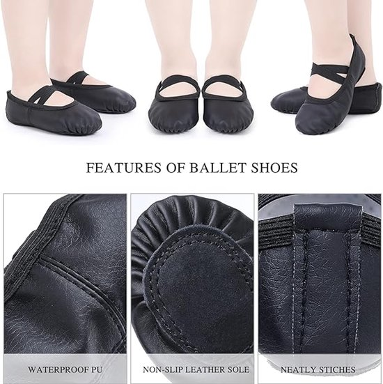 Women's Ballet Shoes – Ballet Shoes for Girls – Black – Soft PU Leather Dance Shoes with Non-Slip Sole – Suitable for Ballet, Yoga & Home Use – For 2 UK - Image 6