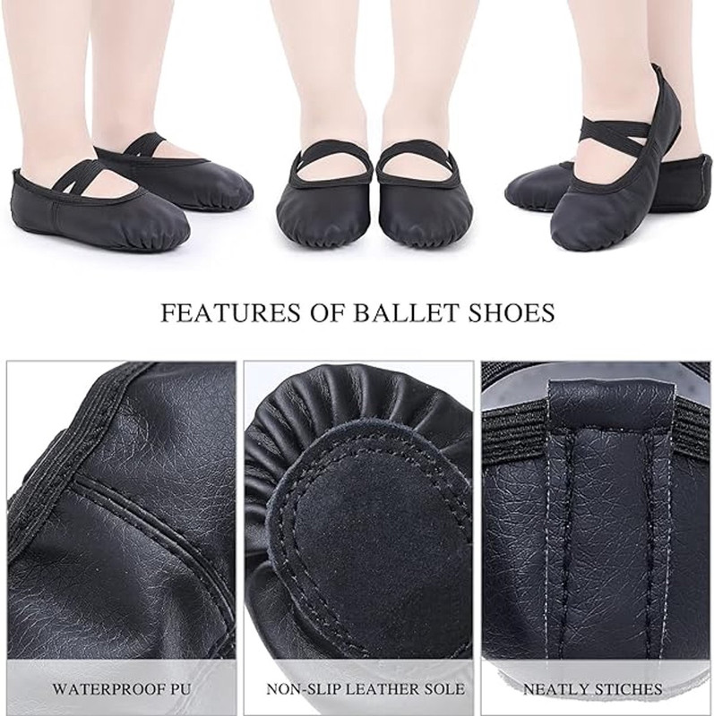 Women's Ballet Shoes – Ballet Shoes for Girls – Black – Soft PU Leather Dance Shoes with Non-Slip Sole – Suitable for Ballet, Yoga & Home Use – For 2.5 UK - Image 6