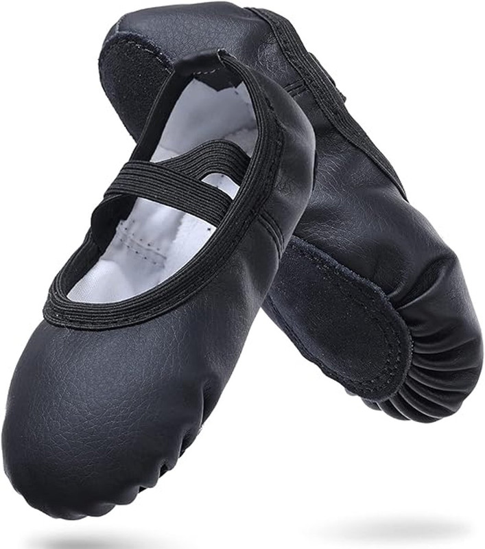 Women's Ballet Shoes – Ballet Shoes for Girls – Black – Soft PU Leather Dance Shoes with Non-Slip Sole – Suitable for Ballet, Yoga & Home Use – For 4 UK - Image 1