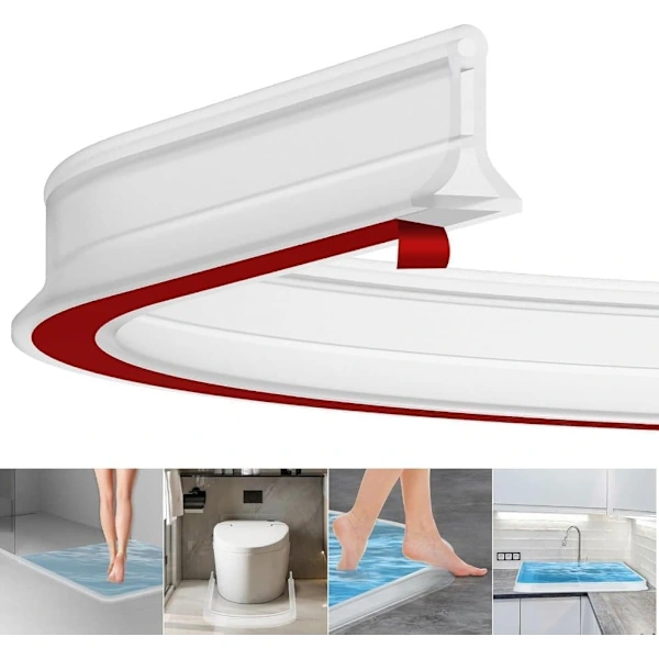 2m Self-Adhesive Shower Strip, 4cm High Waterproof Rubber Strip for Bathroom and Kitchen, Shower Threshold / Water Barrier White - Image 1