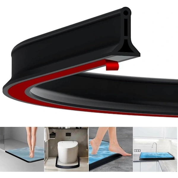 2m Self-Adhesive Shower Strip, 4cm High Waterproof Rubber Strip for Bathroom and Kitchen, Shower Threshold / Water Barrier Black - Image 1