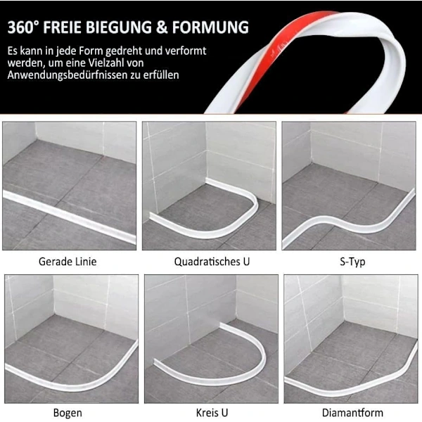 2m Self-Adhesive Shower Strip, 4cm High Waterproof Rubber Strip for Bathroom and Kitchen, Shower Threshold / Water Barrier Black - Image 3