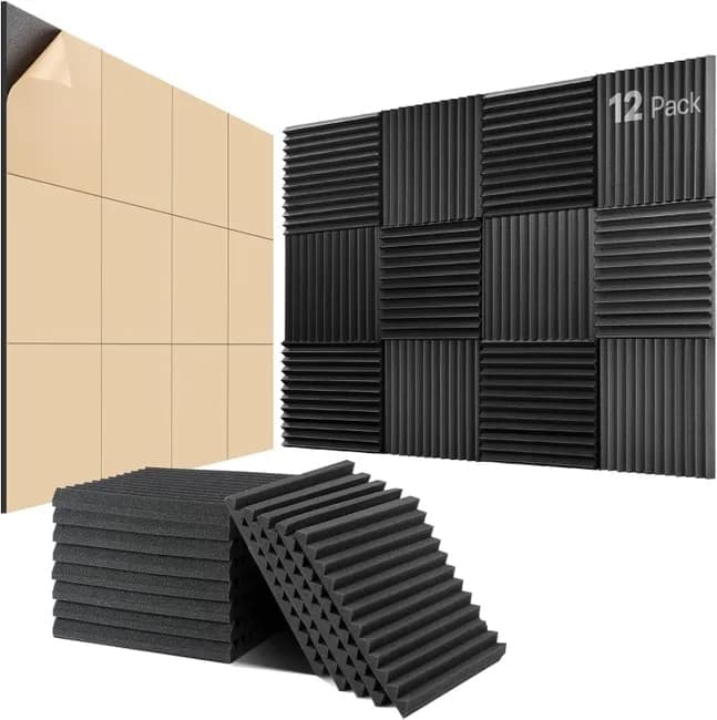 12-Pack Self-Adhesive Sound Absorbing Foam Wall Tiles, 30x30x2.5 cm, High Density - Image 1