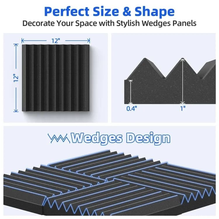 12-Pack Self-Adhesive Sound Absorbing Foam Wall Tiles, 30x30x2.5 cm, High Density - Image 3