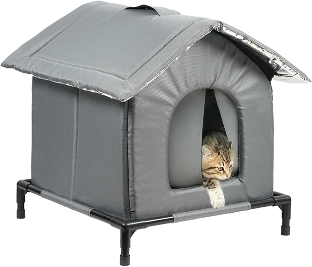 Gray Cat and Dog Bed, Waterproof Insulated Durable Pet House, Compatible with Cats and Dogs, Winter Pet Basket, 42x42cm - Image 1