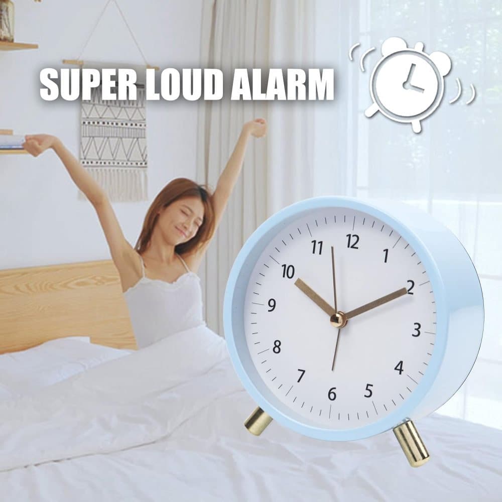 Silent Alarm Clock with Night Light and Backlight, Blue Bedroom and Travel Clock, Metal - Image 2