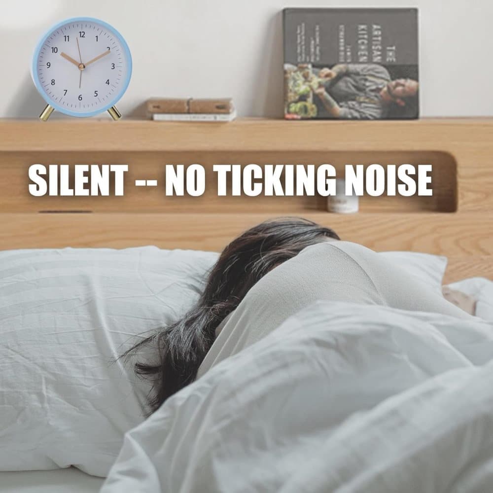 Silent Alarm Clock with Night Light and Backlight, Blue Bedroom and Travel Clock, Metal - Image 3