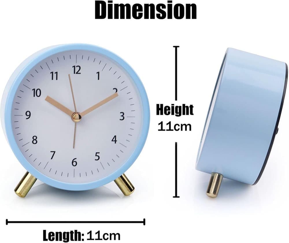 Silent Alarm Clock with Night Light and Backlight, Blue Bedroom and Travel Clock, Metal - Image 5