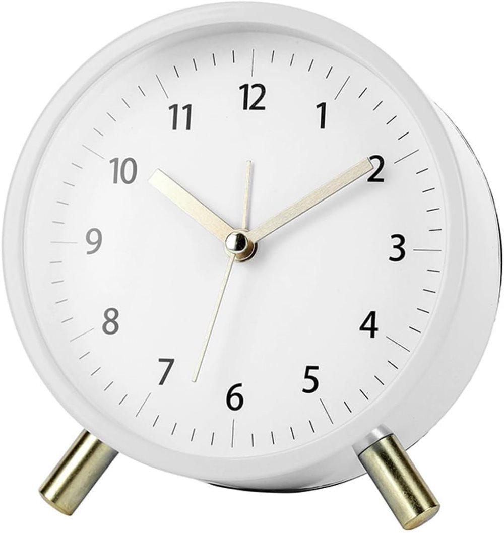 Silent Alarm Clock with Night Light and Backlight, White Metal Clock for Bedrooms and Travel - Image 1