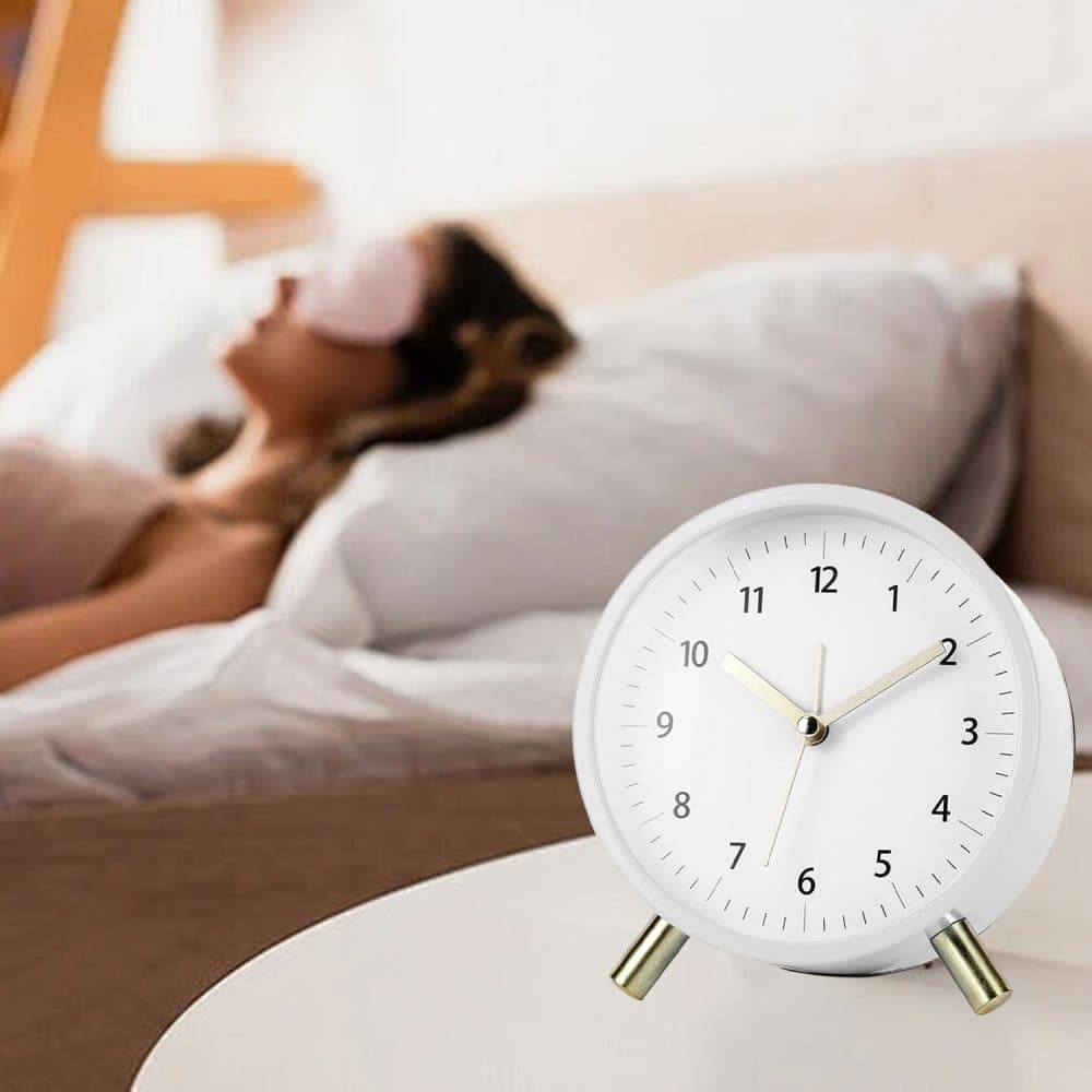 Silent Alarm Clock with Night Light and Backlight, White Metal Clock for Bedrooms and Travel - Image 3