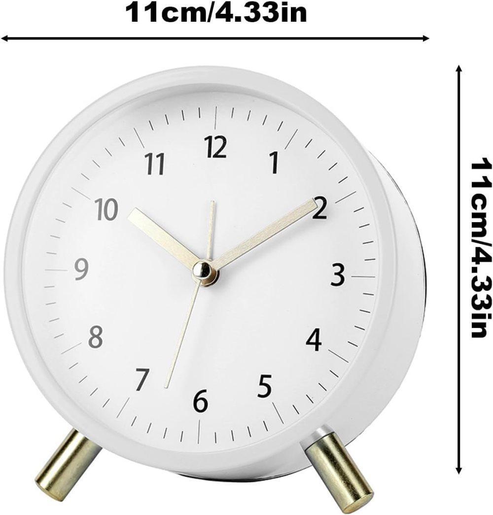 Silent Alarm Clock with Night Light and Backlight, White Metal Clock for Bedrooms and Travel - Image 5