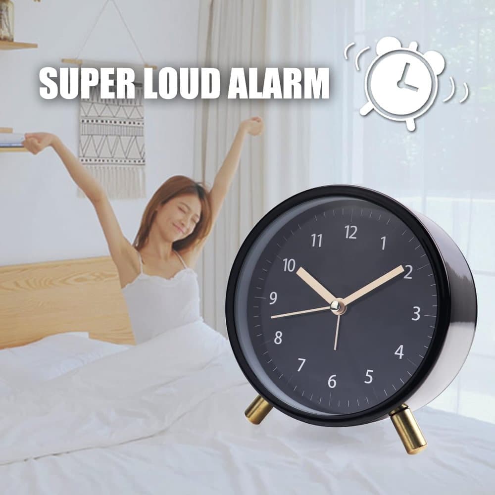 Silent Alarm Clock with Night Light and Backlight, Metal Clock for Bedrooms and Travel, Black - Image 2