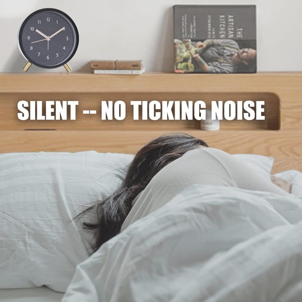 Silent Alarm Clock with Night Light and Backlight, Metal Clock for Bedrooms and Travel, Black - Image 3