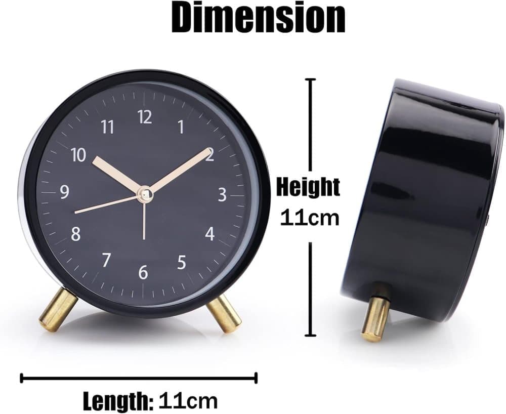 Silent Alarm Clock with Night Light and Backlight, Metal Clock for Bedrooms and Travel, Black - Image 5