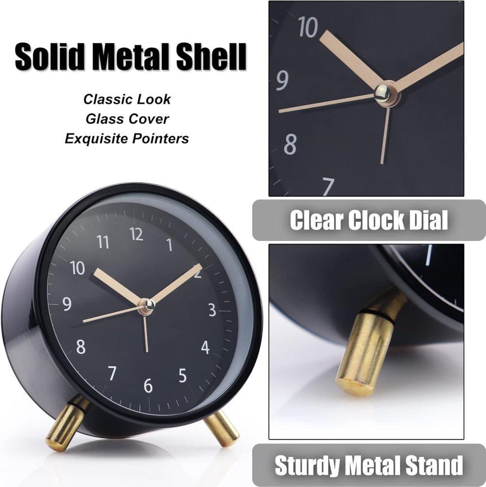 Silent Alarm Clock with Night Light and Backlight, Metal Clock for Bedrooms and Travel, Black - Image 6