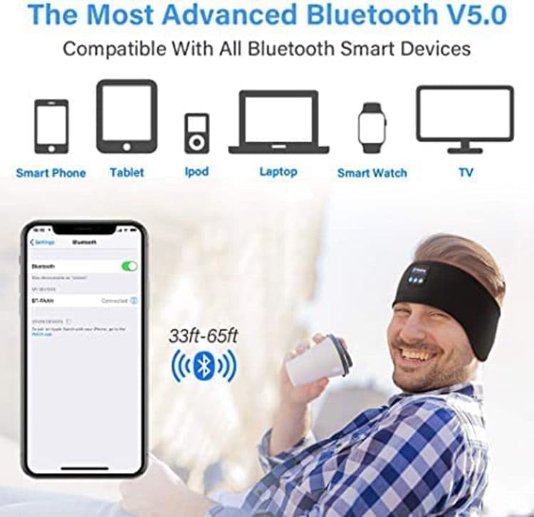 Bluetooth Sleep Headphones Headband with Eye Mask, One Size - Image 8