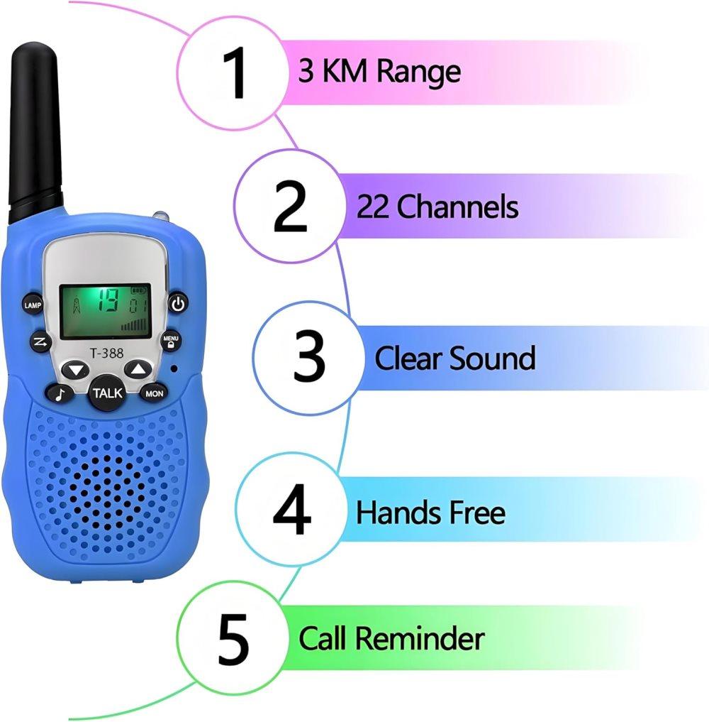 2-Pack Kids Walkie Talkies with 3 km Range, Blue - Image 3