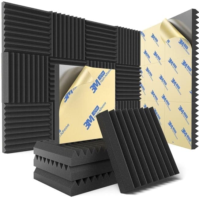 12 Self-Adhesive Acoustic Panels, 30x30x5cm, Black Sound-Absorbing Foam for Effective Sound Insulation - Image 1