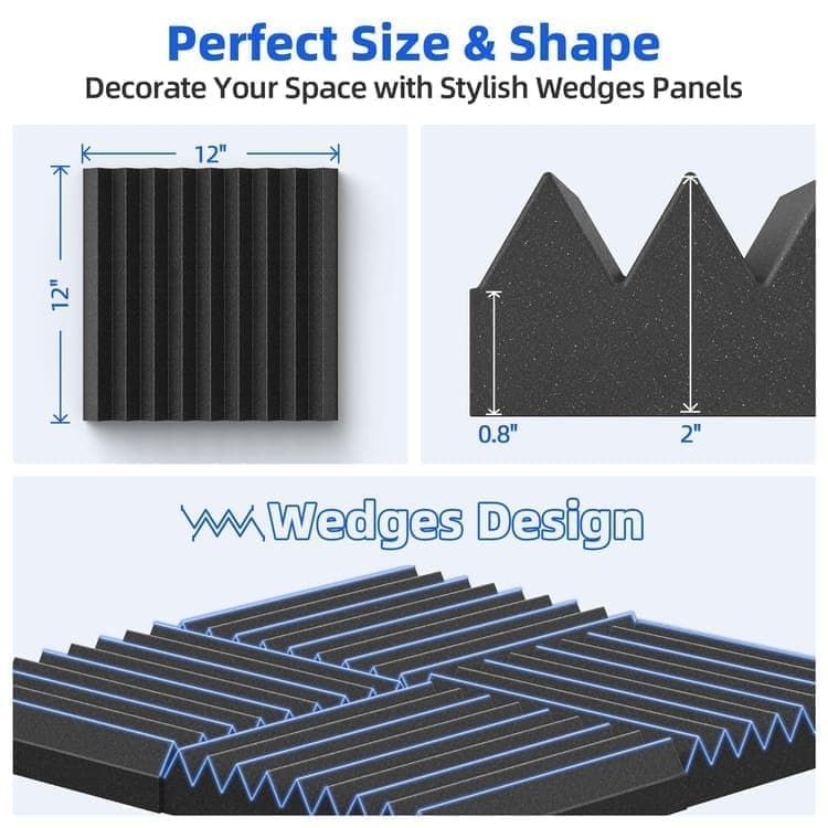 12 Self-Adhesive Acoustic Panels, 30x30x5cm, Black Sound-Absorbing Foam for Effective Sound Insulation - Image 4