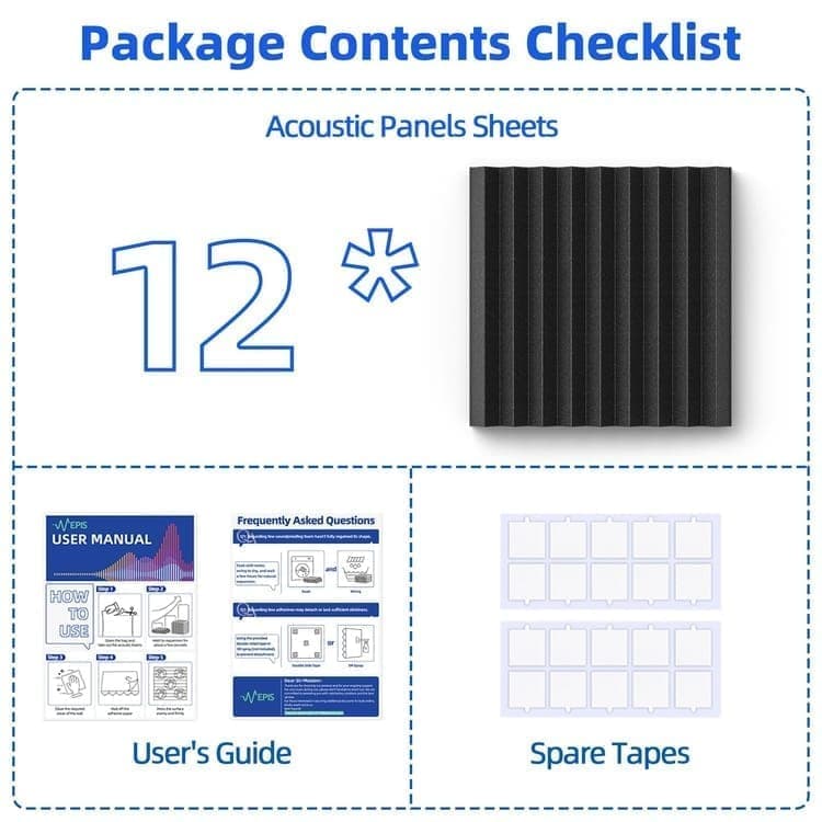 12 Self-Adhesive Acoustic Panels, 30x30x5cm, Black Sound-Absorbing Foam for Effective Sound Insulation - Image 6