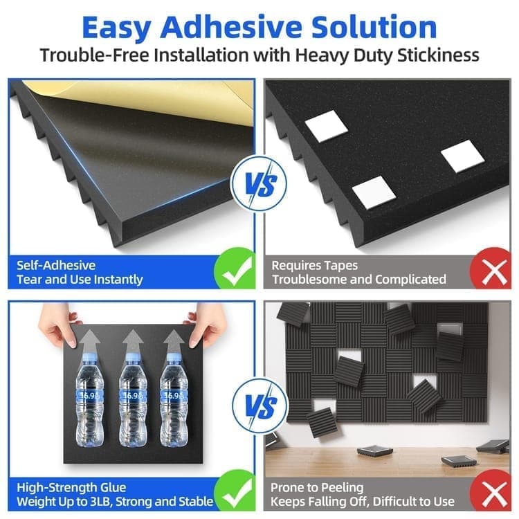 12 Self-Adhesive Acoustic Panels, 30x30x5cm, Black Sound-Absorbing Foam for Effective Sound Insulation - Image 7