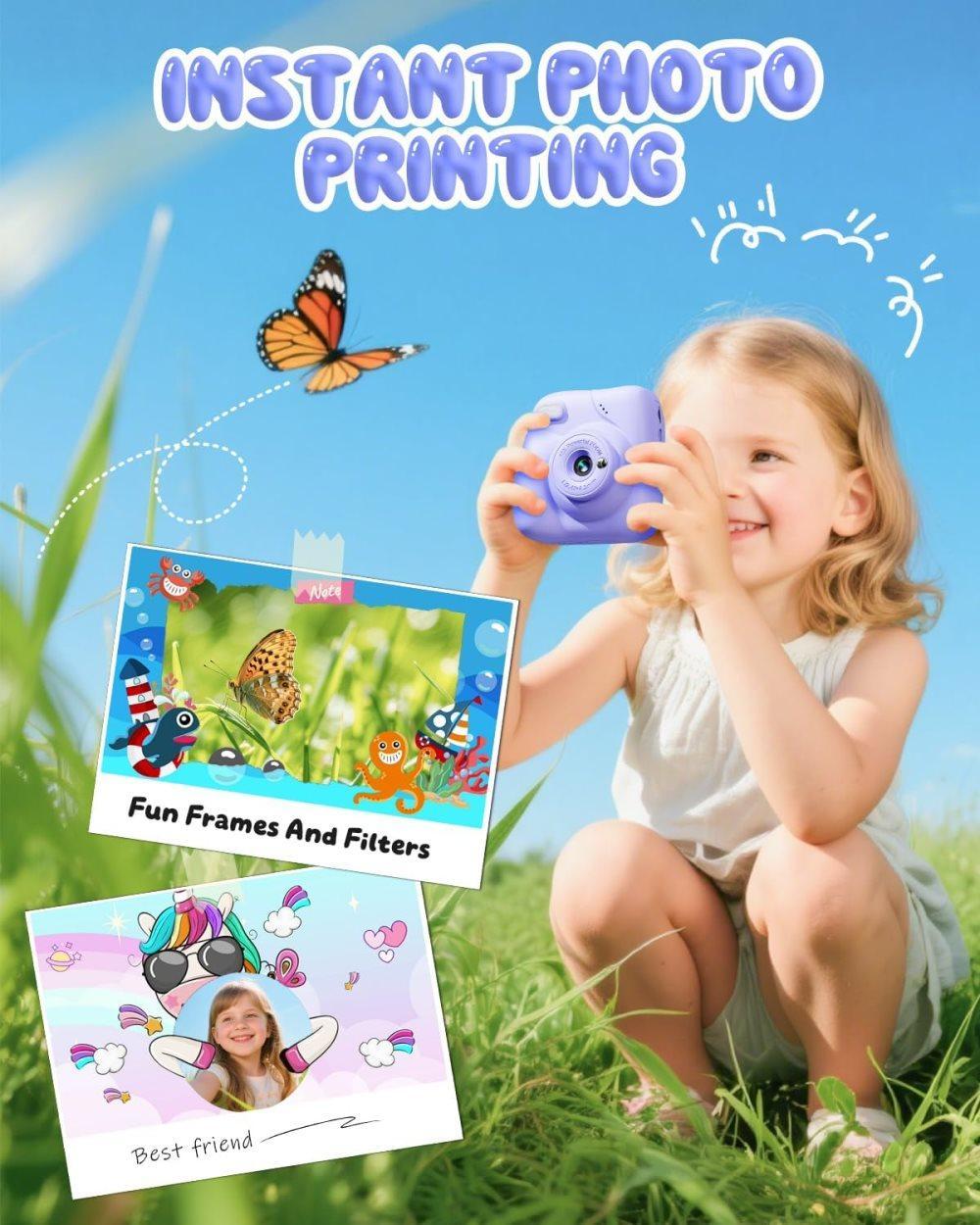 48MP Kids Digital Camera with Instant Print, 1080p FHD, 10x Zoom, 32GB Memory Card, 3-inch Screen, Purple - Image 8