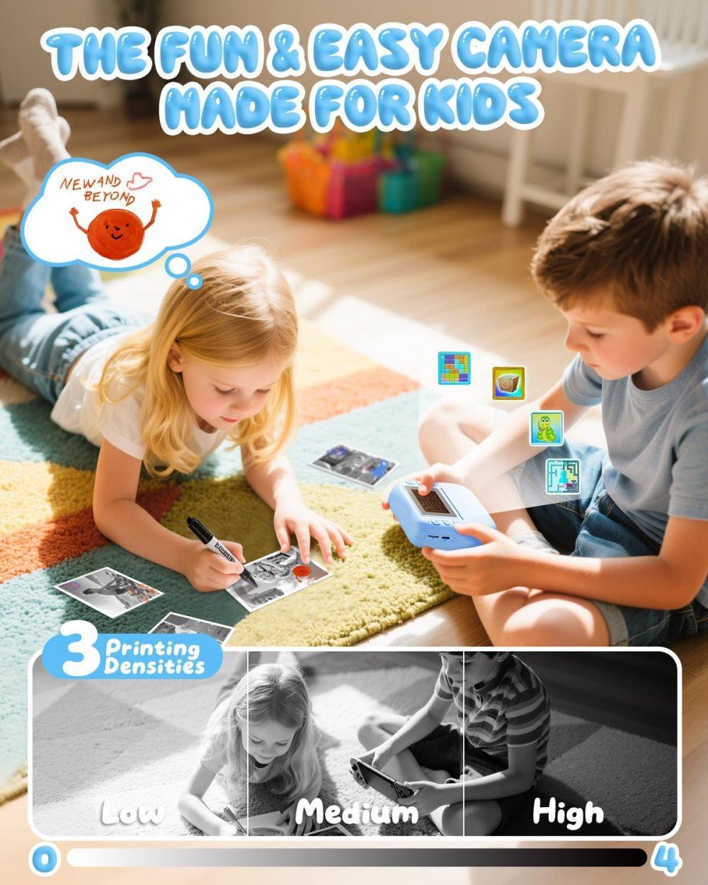 48MP Kids Digital Camera with Instant Print, 1080p FHD, 10x Zoom, 32GB Memory Card, 3-inch Screen, Blue - Image 3