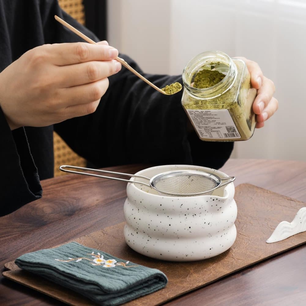 7-Piece Ceramic Matcha Tea Set with Bowl Whisk and Accessories, White - Image 3
