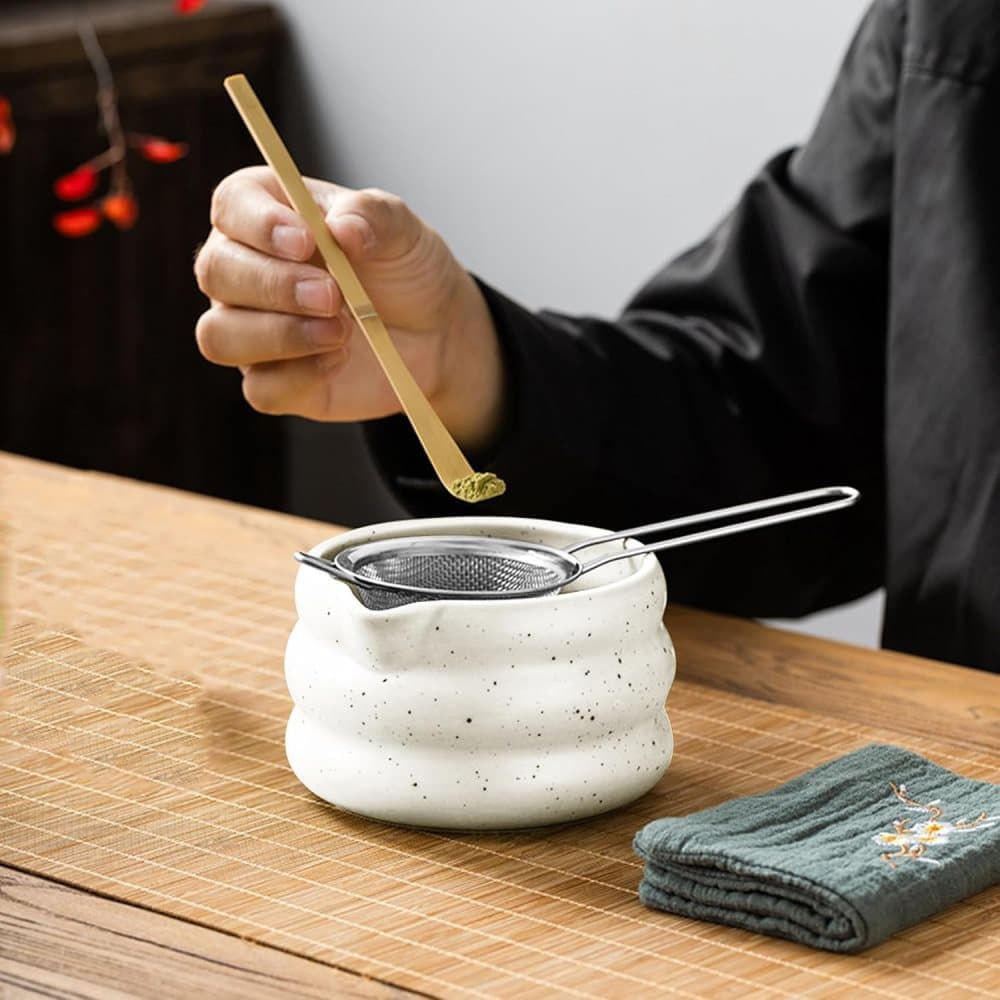 7-Piece Ceramic Matcha Tea Set with Bowl Whisk and Accessories, White - Image 4
