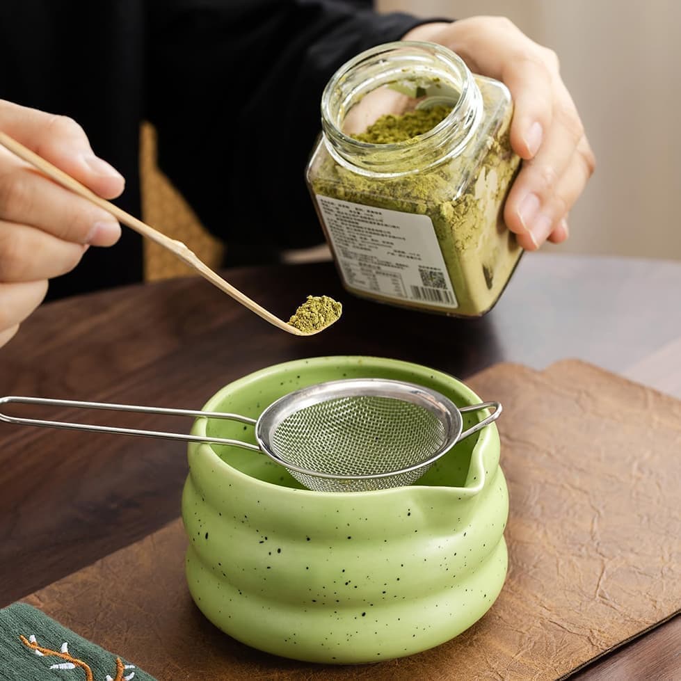 7-Piece Ceramic Matcha Tea Set with Bowl Whisk and Accessories, Green - Image 2