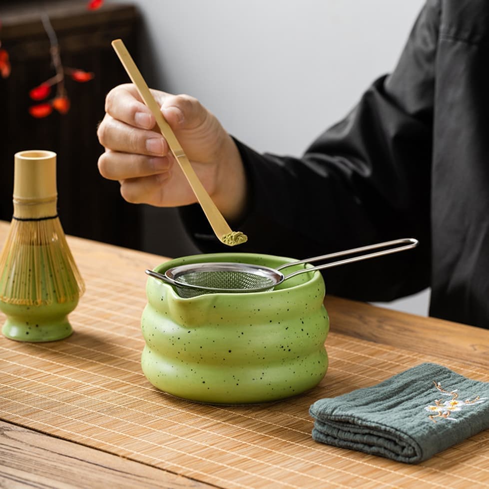 7-Piece Ceramic Matcha Tea Set with Bowl Whisk and Accessories, Green - Image 3