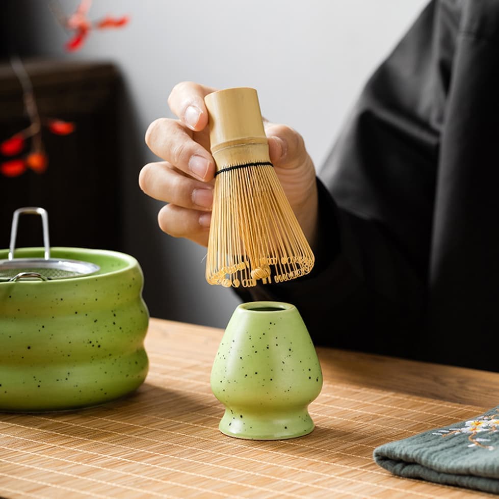 7-Piece Ceramic Matcha Tea Set with Bowl Whisk and Accessories, Green - Image 4