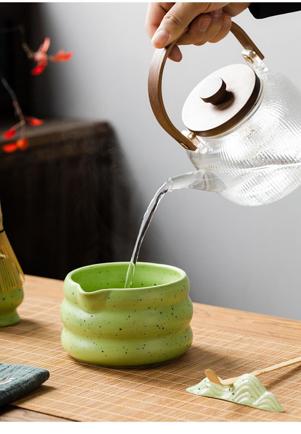 7-Piece Ceramic Matcha Tea Set with Bowl Whisk and Accessories, Green - Image 5