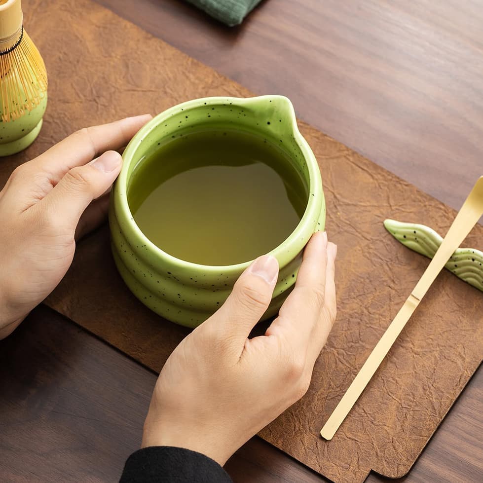 7-Piece Ceramic Matcha Tea Set with Bowl Whisk and Accessories, Green - Image 6