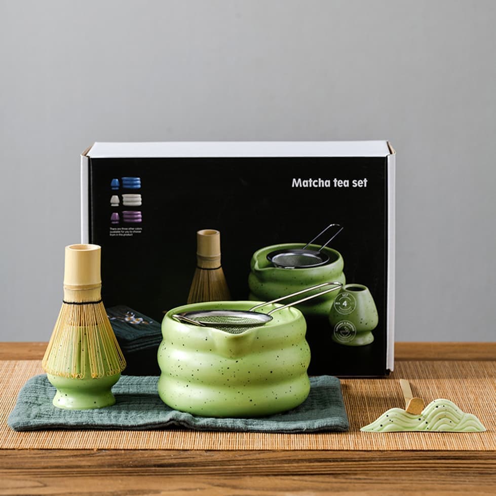 7-Piece Ceramic Matcha Tea Set with Bowl Whisk and Accessories, Green - Image 7